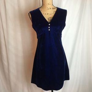 Vintage Bobbie Brooks Blue Velvet Shift Dress Sleeveless Sz XS/S Tie Back
